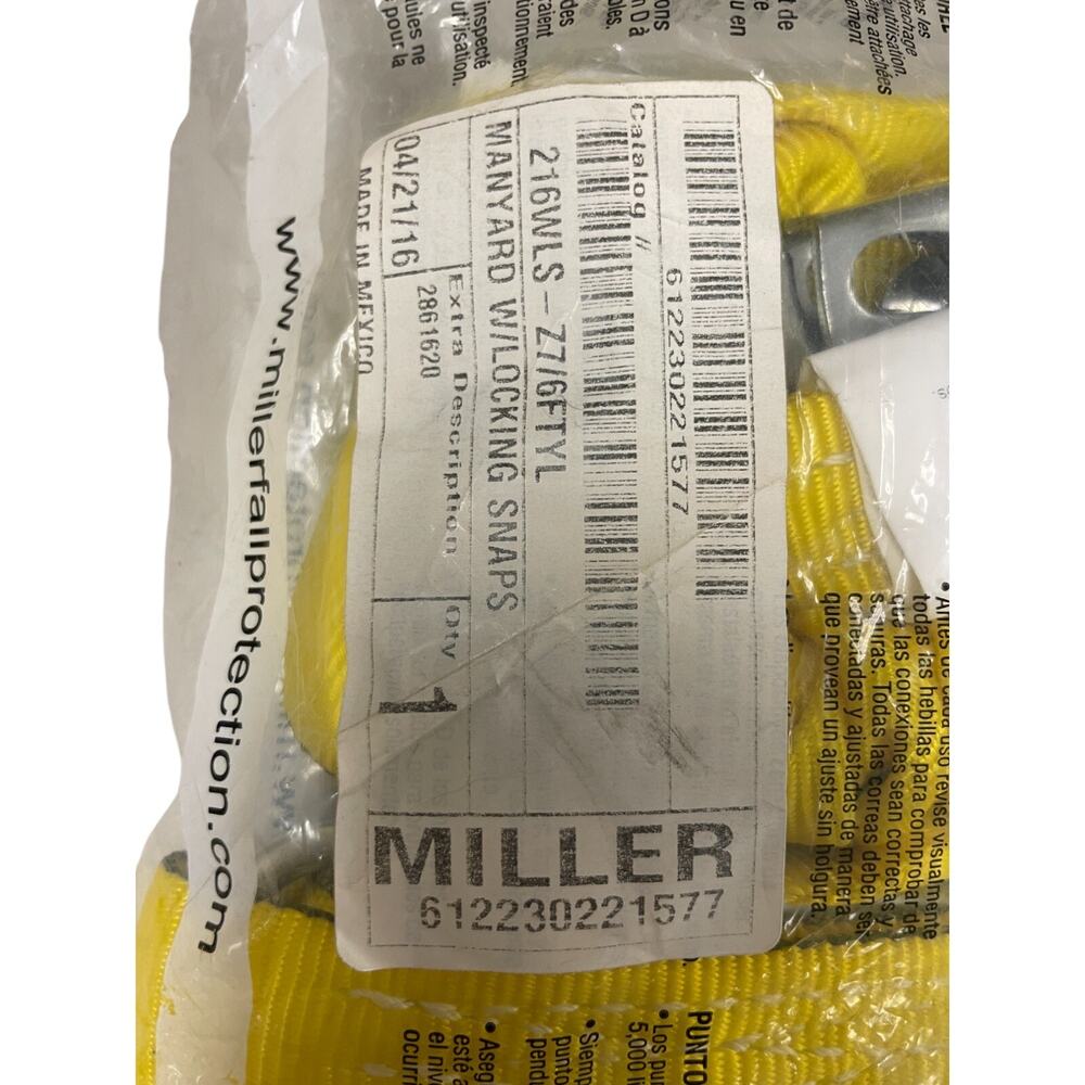 Miller Web Lanyard with Locking Snaps Shock Absorber Dual Hooks Yellow NEW